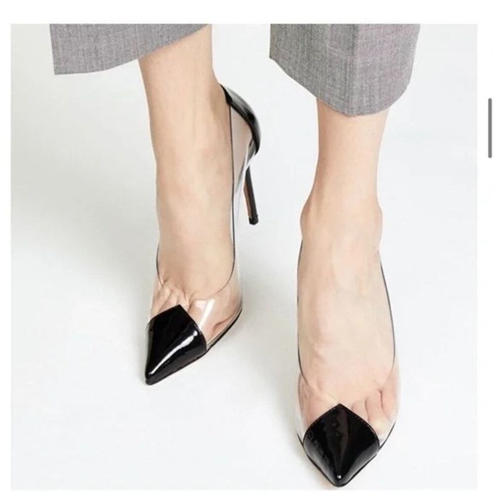 Schutz Pointed Toe Stiletto Pumps 7 Clear PVC Wedding Formal Black Patent Cendi